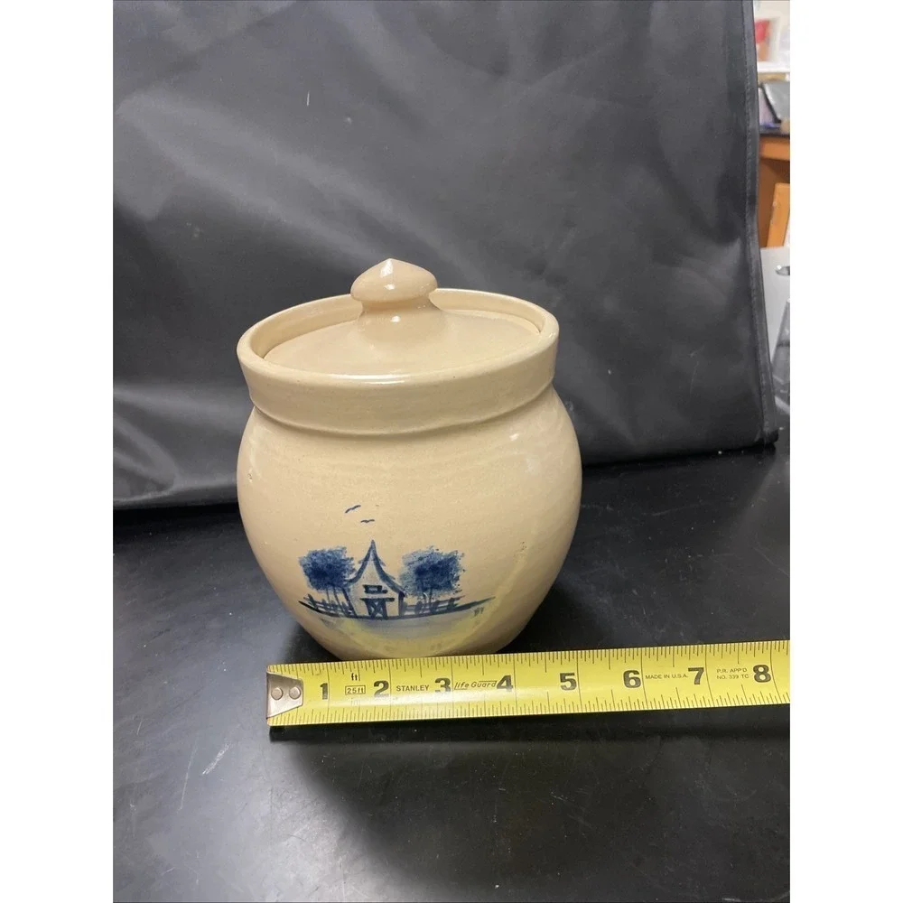 Vintage Paul Storie‎ Pottery Crock w/Lid - Marshall TX-Blue Barn